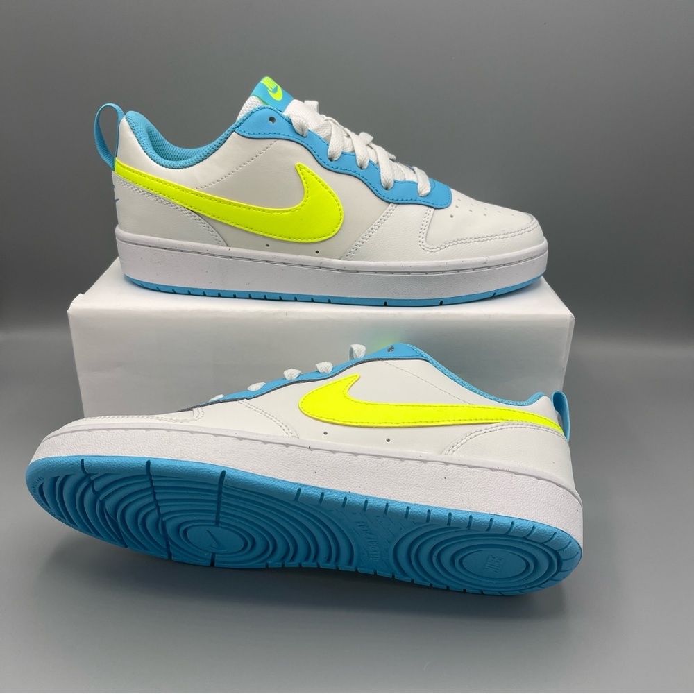 Nike Court Borough Low 2 GS /5Y 'White Baltic Blue Volt' Women's Size 6.5 - Picture 3 of 14